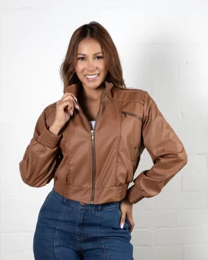 Chaqueta Dama Cuero Sintetico Cremalleras REF 20018
