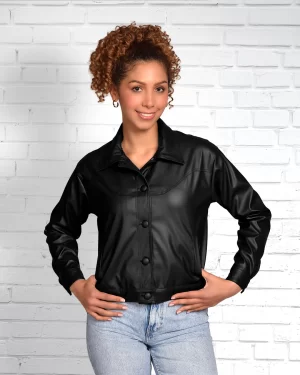 Chaqueta Dama Cuero Sintetico Boton Forrado REF 20131